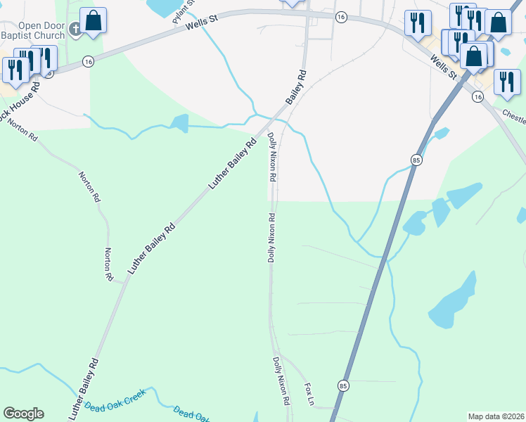 map of restaurants, bars, coffee shops, grocery stores, and more near 153 Dolly Nixon Road in Senoia