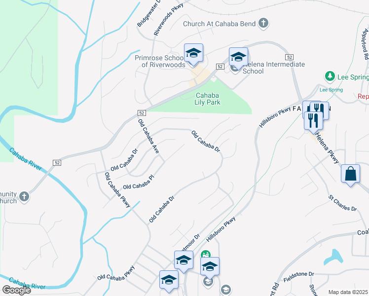 map of restaurants, bars, coffee shops, grocery stores, and more near 2236 Old Cahaba Place in Helena