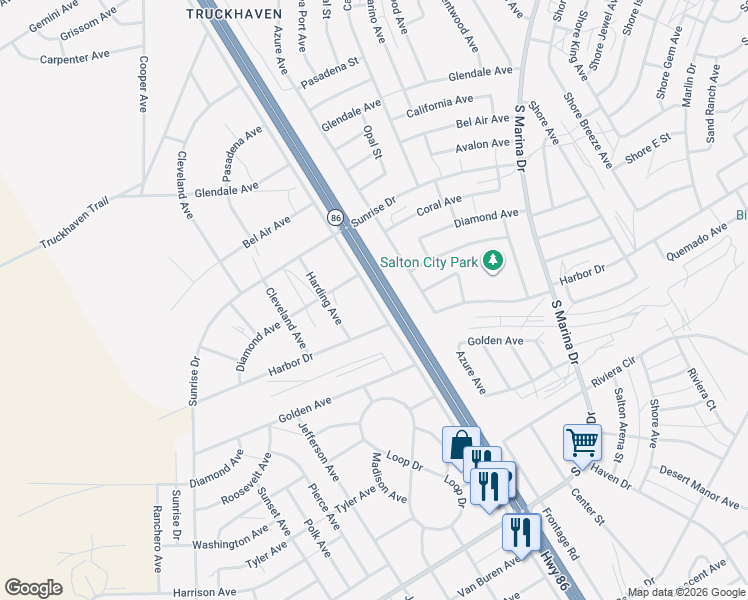 map of restaurants, bars, coffee shops, grocery stores, and more near Service Rd in Thermal