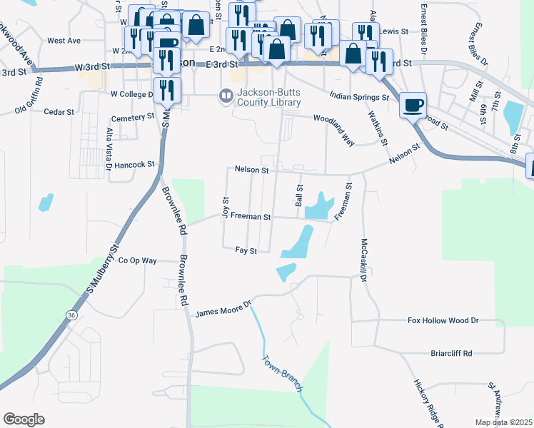 map of restaurants, bars, coffee shops, grocery stores, and more near 510 Freeman Street in Jackson