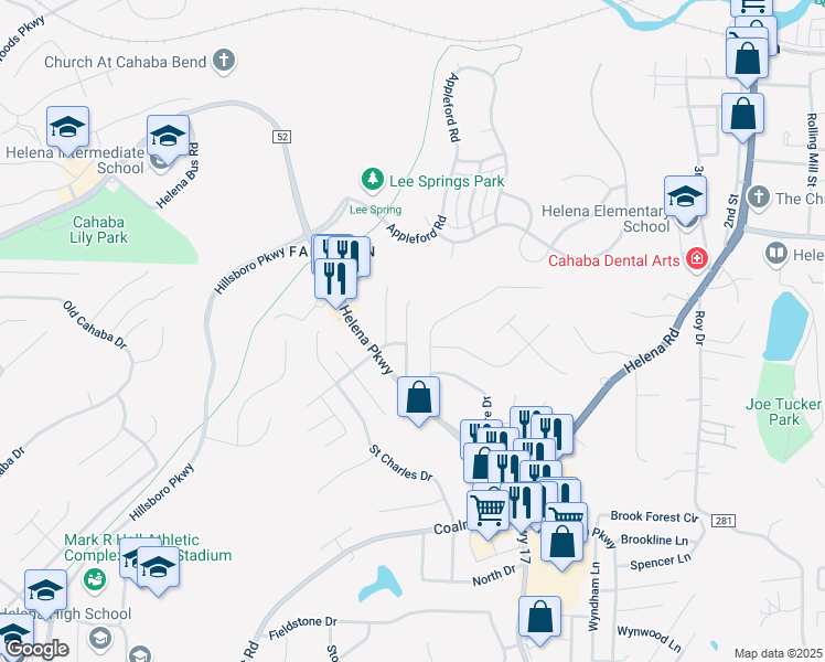 map of restaurants, bars, coffee shops, grocery stores, and more near 208 Tocoa Circle in Helena