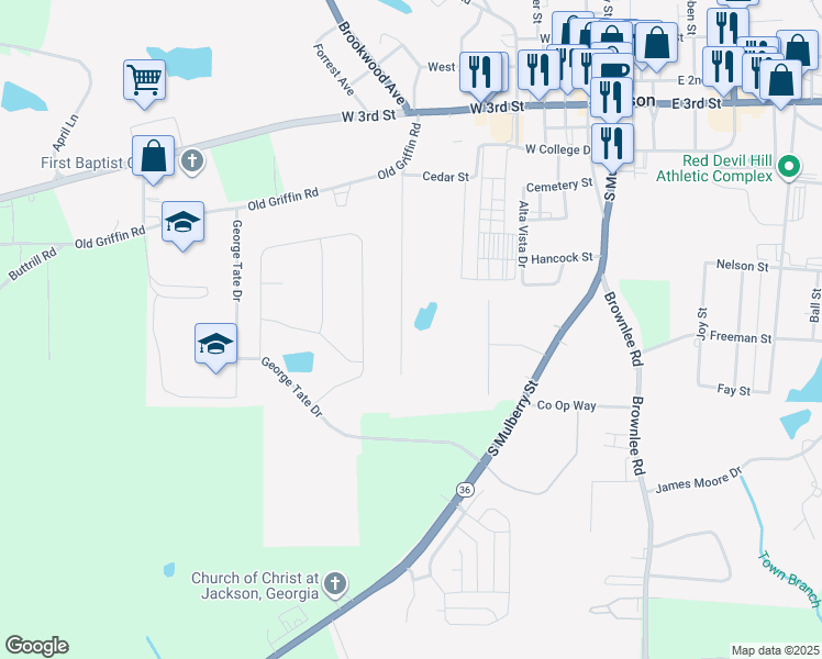 map of restaurants, bars, coffee shops, grocery stores, and more near 709 Wesley Drive in Jackson