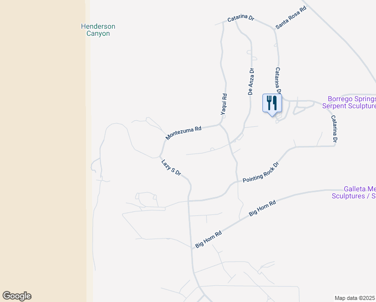 map of restaurants, bars, coffee shops, grocery stores, and more near 1691 De Anza Drive in Borrego Springs