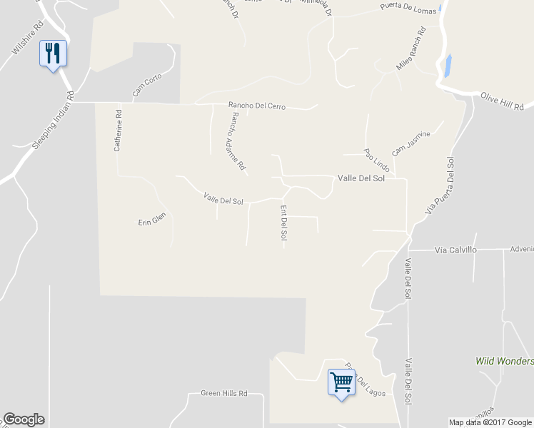 map of restaurants, bars, coffee shops, grocery stores, and more near 3909 Valle Del Sol in Bonsall