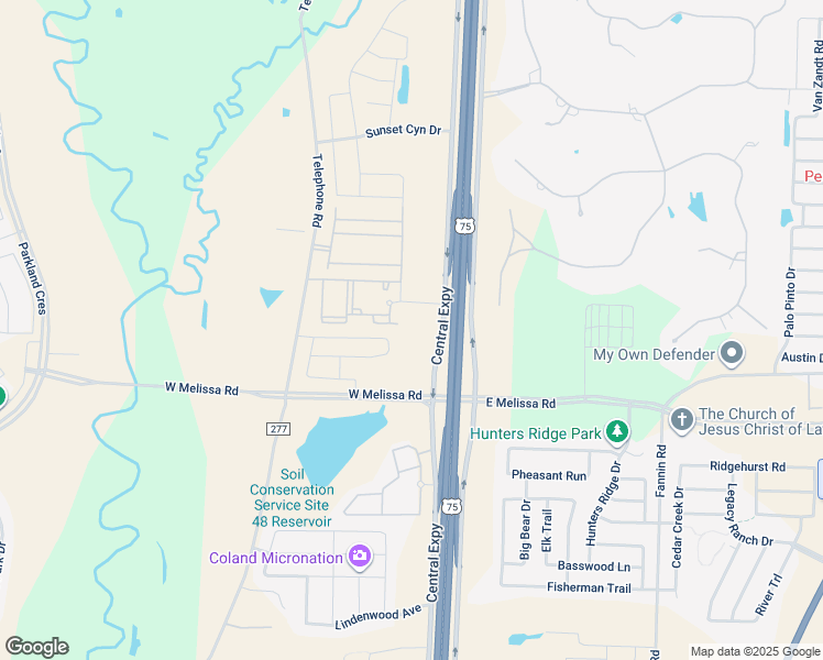 map of restaurants, bars, coffee shops, grocery stores, and more near 2911 Central Expressway in Melissa