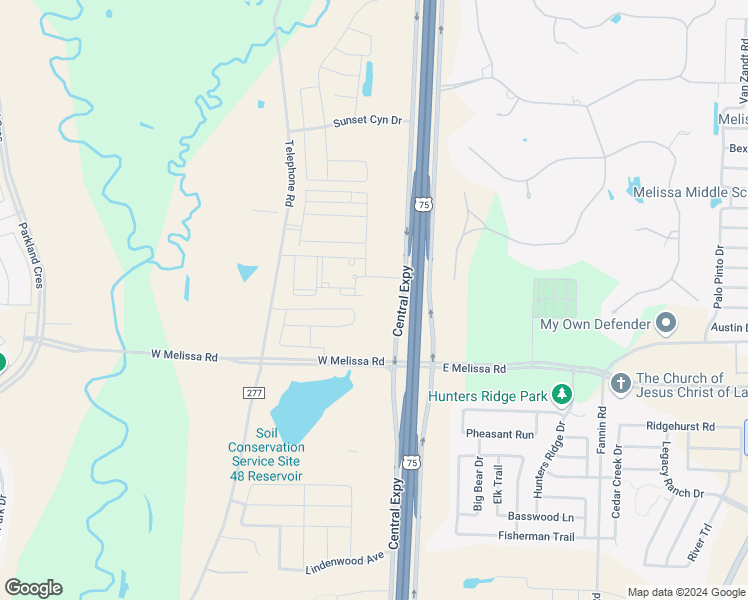 map of restaurants, bars, coffee shops, grocery stores, and more near 7169-7229 Central Expressway in Melissa