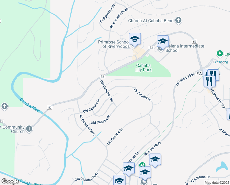 map of restaurants, bars, coffee shops, grocery stores, and more near 1309 Old Cahaba Terrace in Helena