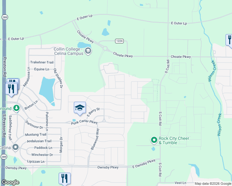 map of restaurants, bars, coffee shops, grocery stores, and more near 1110 Goldfinch Drive in Celina