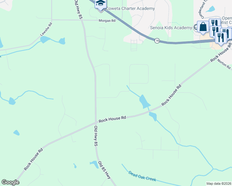 map of restaurants, bars, coffee shops, grocery stores, and more near 160 Fieldstone Farms Drive in Senoia