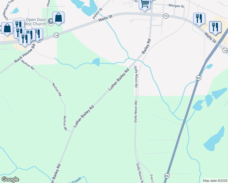 map of restaurants, bars, coffee shops, grocery stores, and more near 374 Luther Bailey Road in Senoia