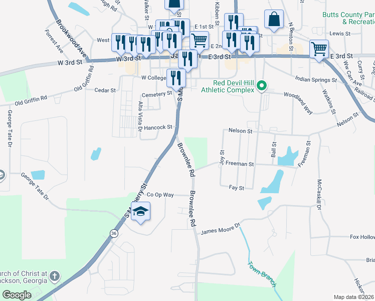map of restaurants, bars, coffee shops, grocery stores, and more near 213 Brownlee Road in Jackson