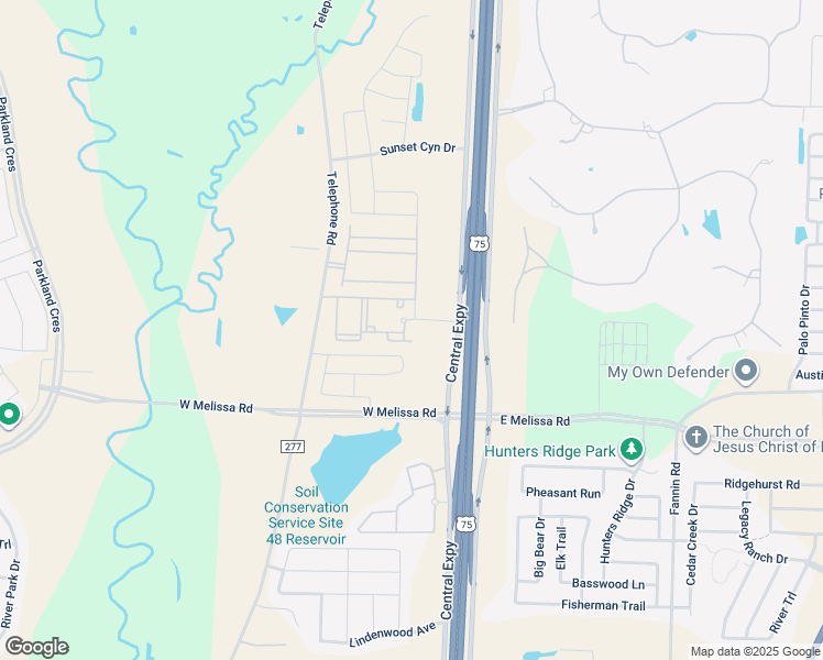 map of restaurants, bars, coffee shops, grocery stores, and more near 2911 Central Expressway in Melissa