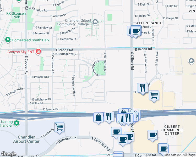 map of restaurants, bars, coffee shops, grocery stores, and more near 2670 East Chester Drive in Chandler