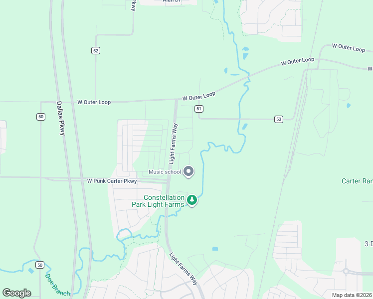 map of restaurants, bars, coffee shops, grocery stores, and more near 4701-4819 County Road 51 in Prosper