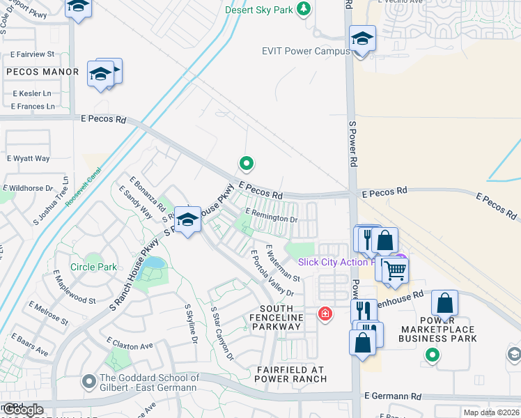 map of restaurants, bars, coffee shops, grocery stores, and more near 3465 South Swan Drive in Gilbert