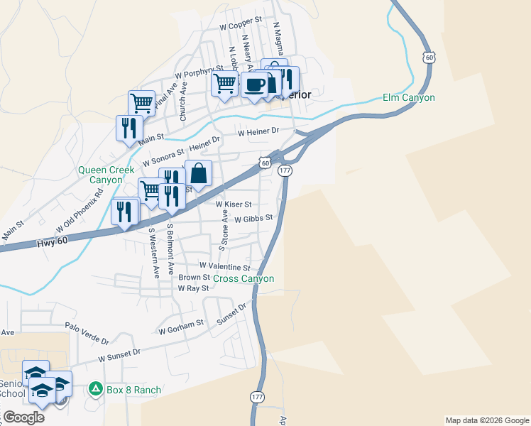 map of restaurants, bars, coffee shops, grocery stores, and more near 240 West Gibbs Street in Superior