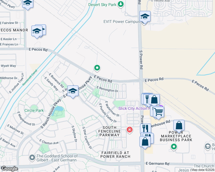 map of restaurants, bars, coffee shops, grocery stores, and more near 3465 South Swan Drive in Gilbert
