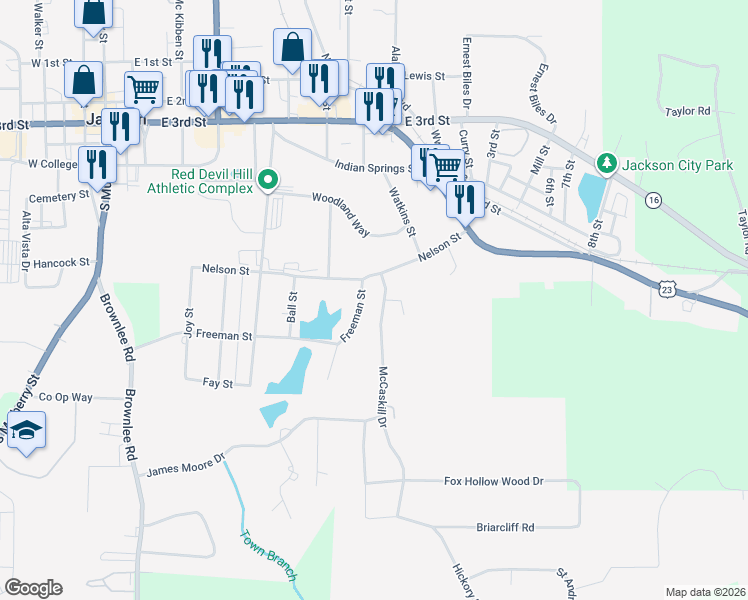 map of restaurants, bars, coffee shops, grocery stores, and more near 202 McCaskill Drive in Jackson