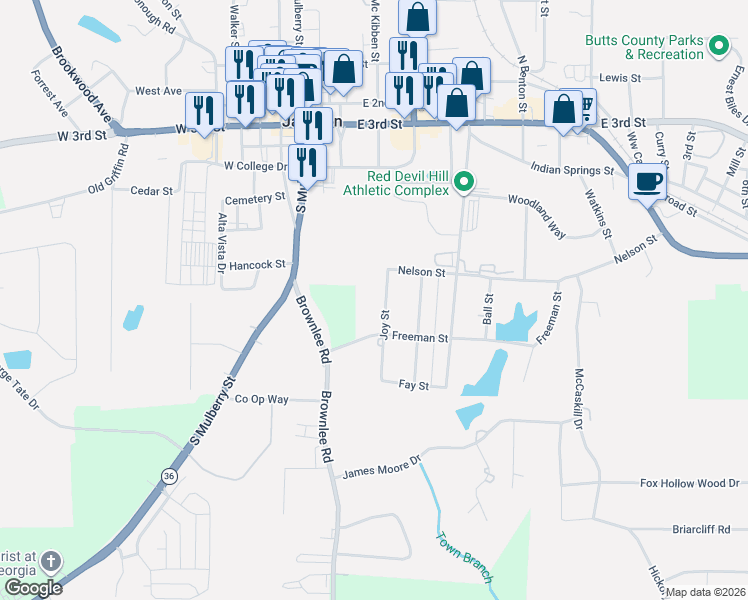map of restaurants, bars, coffee shops, grocery stores, and more near 568 Joy Street in Jackson