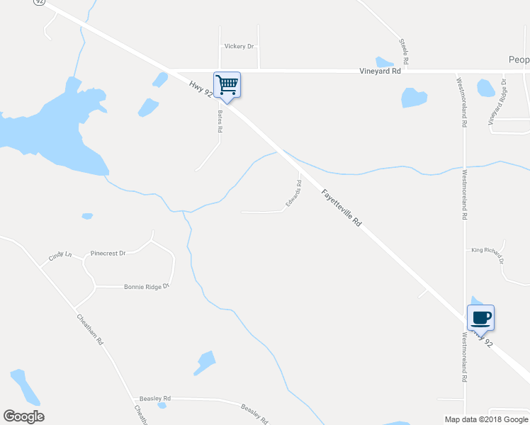 map of restaurants, bars, coffee shops, grocery stores, and more near 475 Edwards Road in Griffin