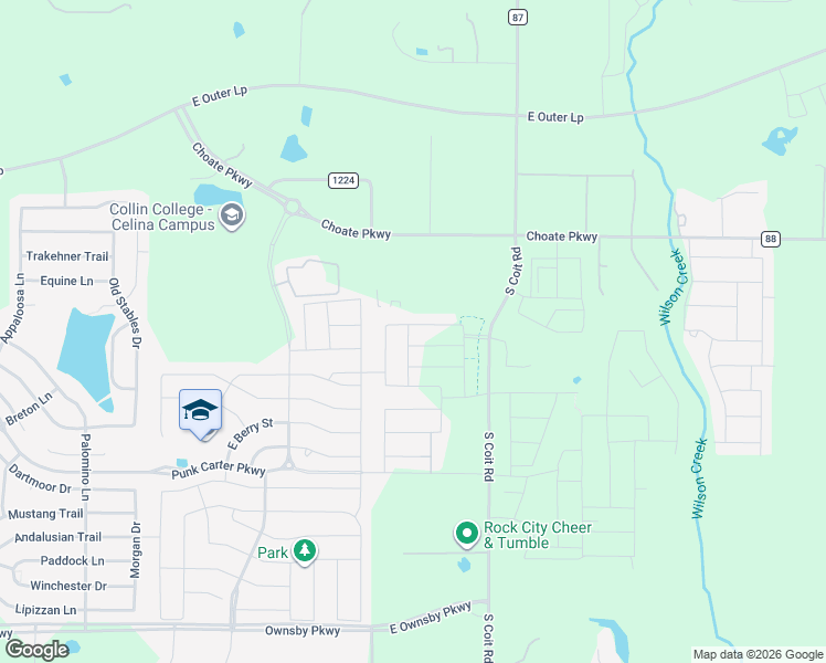 map of restaurants, bars, coffee shops, grocery stores, and more near Whipsaw Trail in Celina