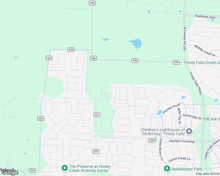 map of restaurants, bars, coffee shops, grocery stores, and more near 5040-5198 County Road 227 in McKinney