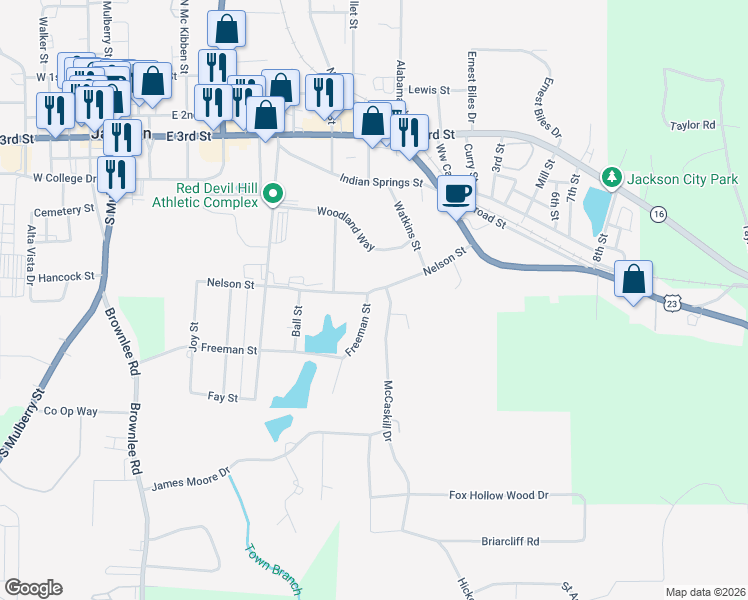 map of restaurants, bars, coffee shops, grocery stores, and more near 202 McCaskill Drive in Jackson