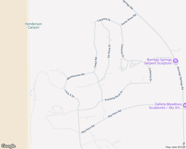 map of restaurants, bars, coffee shops, grocery stores, and more near 1628 De Anza Drive in Borrego Springs