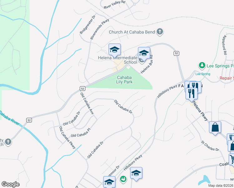 map of restaurants, bars, coffee shops, grocery stores, and more near 1109 Old Cahaba Circle in Helena