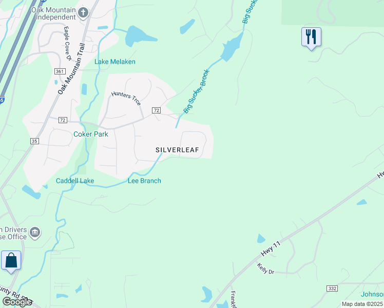 map of restaurants, bars, coffee shops, grocery stores, and more near 168 Silverleaf Drive in Pelham