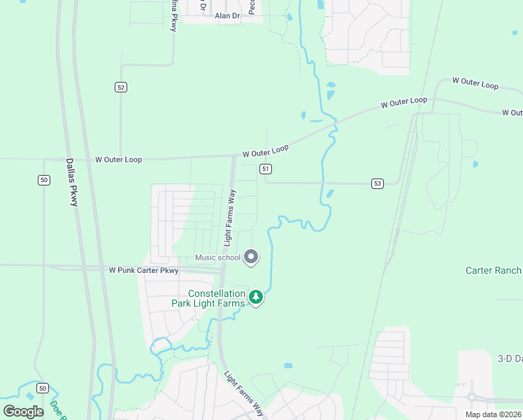 map of restaurants, bars, coffee shops, grocery stores, and more near 4701-4819 County Road 51 in Prosper