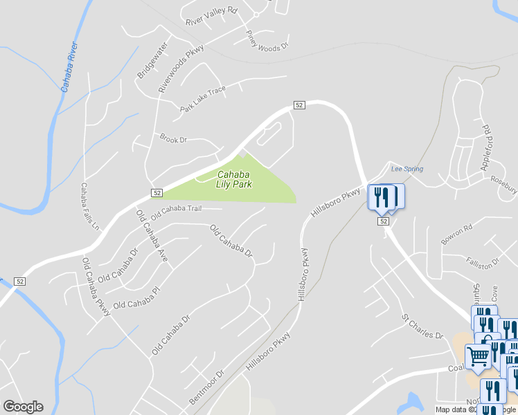 map of restaurants, bars, coffee shops, grocery stores, and more near 1139 Old Cahaba Circle in Helena