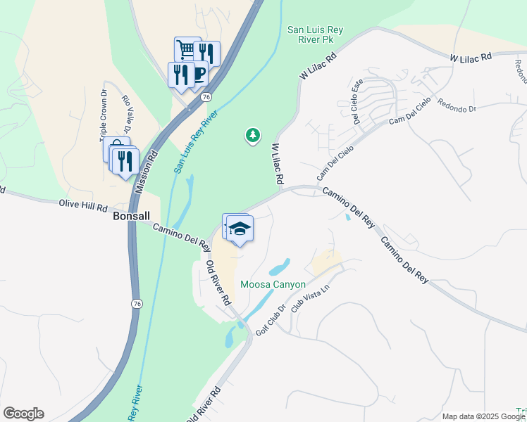 map of restaurants, bars, coffee shops, grocery stores, and more near 31688 Calle De Las Estrellas in Bonsall