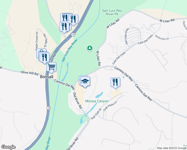 map of restaurants, bars, coffee shops, grocery stores, and more near 31688 Calle De Las Estrellas in Bonsall