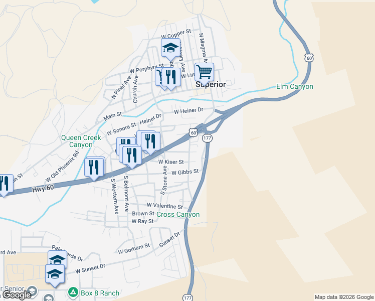 map of restaurants, bars, coffee shops, grocery stores, and more near in Superior