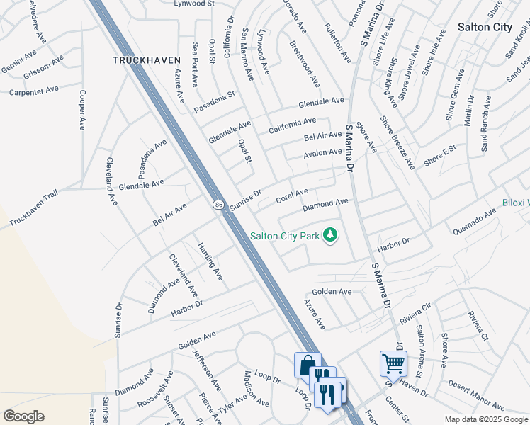 map of restaurants, bars, coffee shops, grocery stores, and more near 1291 Coral Avenue in Thermal