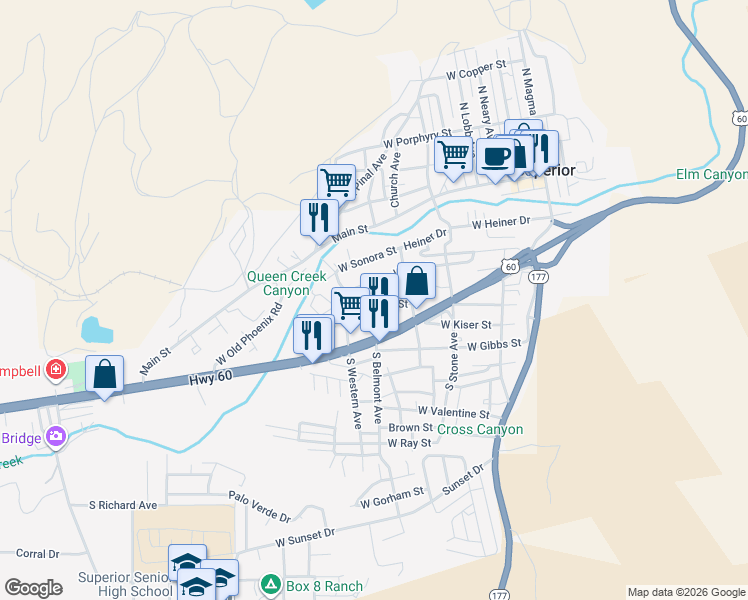 map of restaurants, bars, coffee shops, grocery stores, and more near 668 West Wight Street in Superior