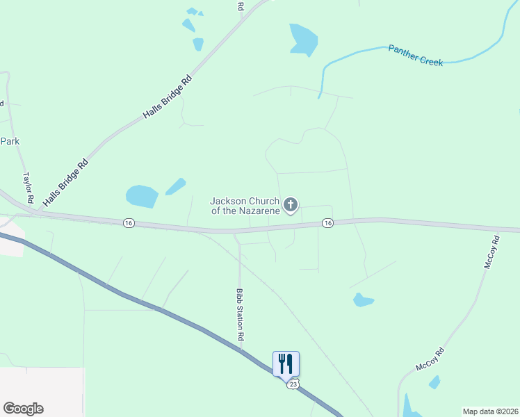 map of restaurants, bars, coffee shops, grocery stores, and more near 1501 Georgia 16 in Jackson