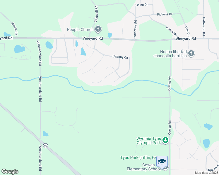 map of restaurants, bars, coffee shops, grocery stores, and more near 333 Sammy Circle in Griffin