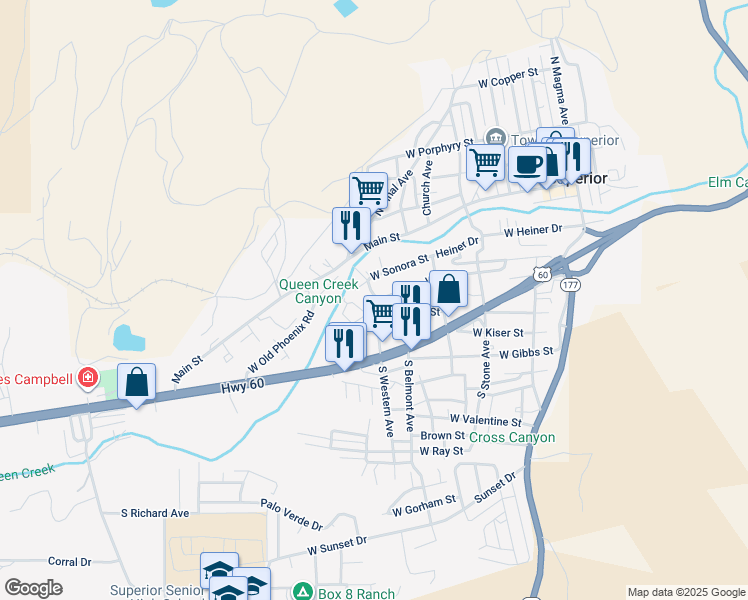 map of restaurants, bars, coffee shops, grocery stores, and more near 440 South Bridge Street in Superior