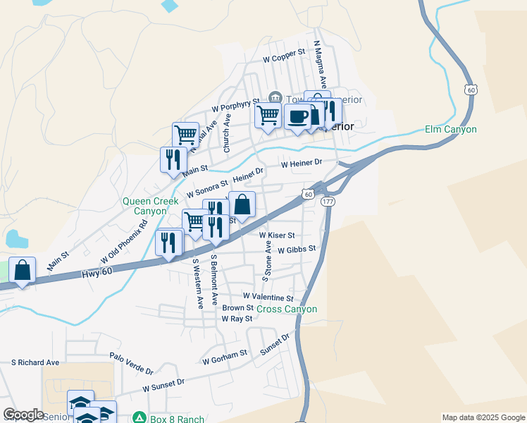 map of restaurants, bars, coffee shops, grocery stores, and more near 500 South Stone Avenue in Superior
