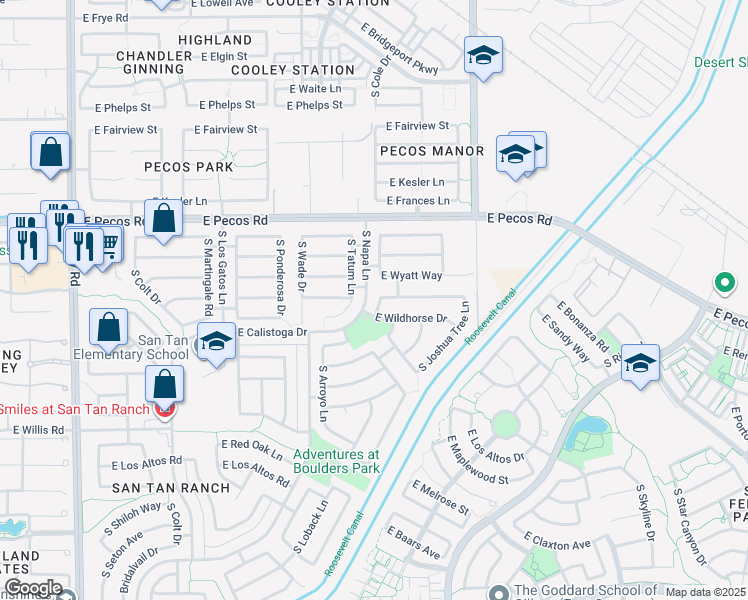 map of restaurants, bars, coffee shops, grocery stores, and more near 3356 South Cole Drive in Gilbert