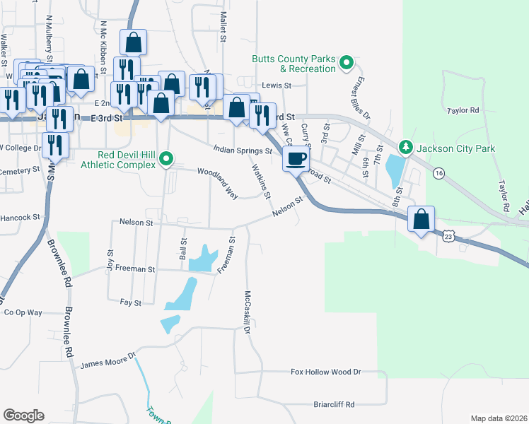 map of restaurants, bars, coffee shops, grocery stores, and more near 1037 Nelson Street in Jackson