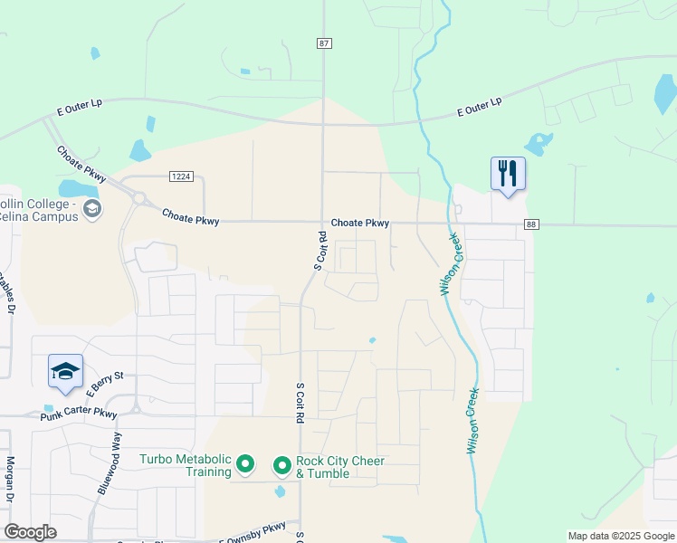 map of restaurants, bars, coffee shops, grocery stores, and more near 4654 County Road 86 in Celina