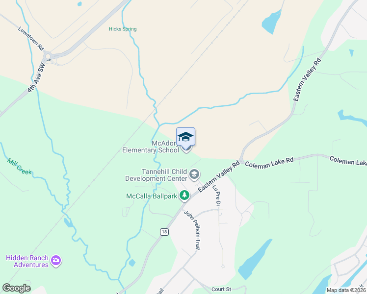 map of restaurants, bars, coffee shops, grocery stores, and more near 6251 Eastern Valley Road in McCalla
