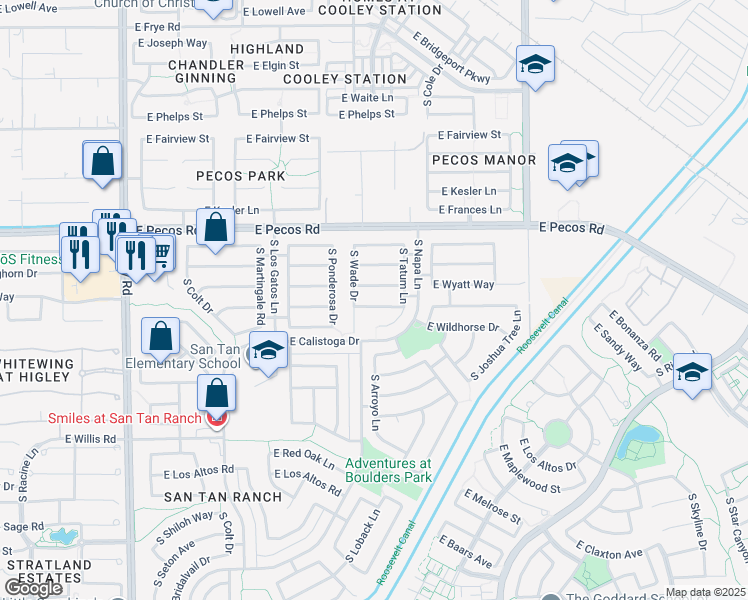 map of restaurants, bars, coffee shops, grocery stores, and more near 3700 East Remington Drive in Gilbert