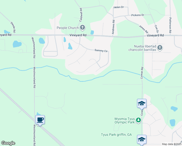 map of restaurants, bars, coffee shops, grocery stores, and more near 333 Sammy Circle in Griffin