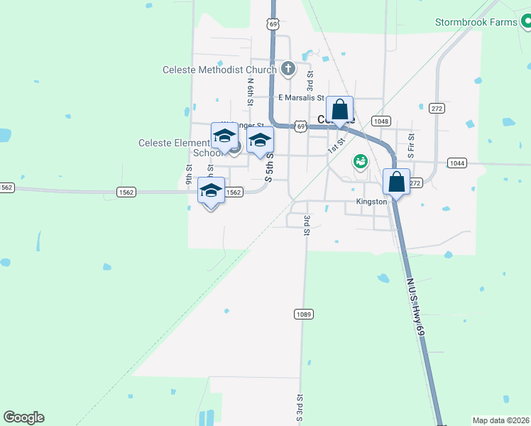 map of restaurants, bars, coffee shops, grocery stores, and more near 600 South 6th Street in Celeste