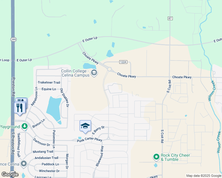 map of restaurants, bars, coffee shops, grocery stores, and more near 2600 Kinship Parkway in Celina