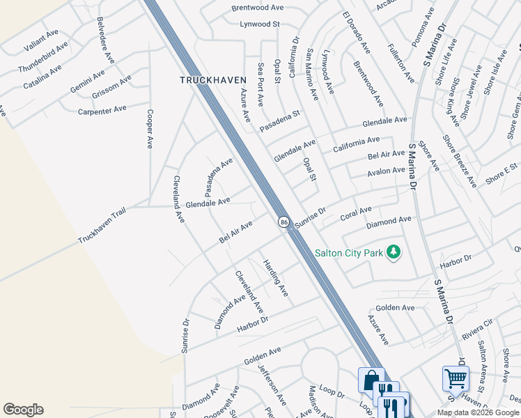 map of restaurants, bars, coffee shops, grocery stores, and more near 1322 Bel Air Avenue in Thermal